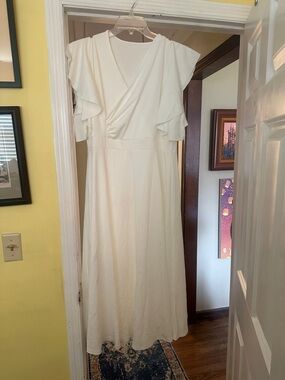 Classic White Maxi Wrap Dress with Flutter Sleeves